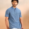 Blue Cotton Slim Fit Mid Placket Shirt