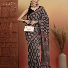 Ethnic Motifs Printed Pure Muslin Saree