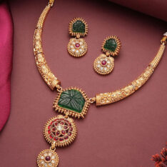 Gold-Plated American Diamond Stones Studded Necklace & Earrings