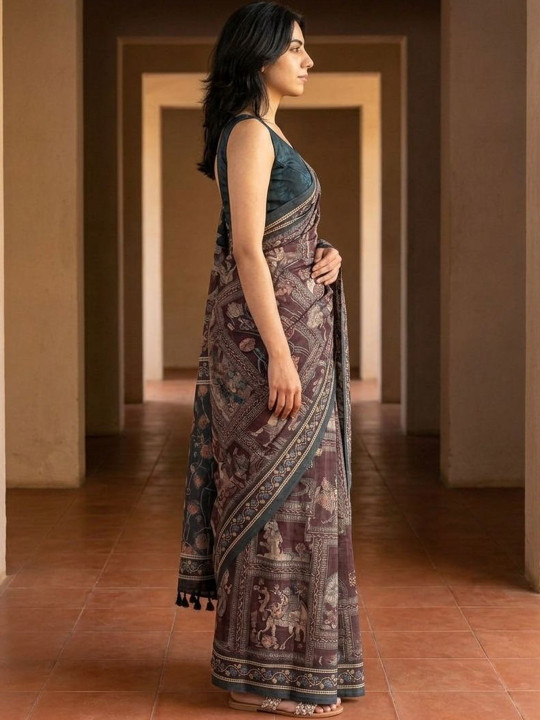 Floral Silk Blend Designer Saree - Image 5