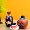 3 Pcs Red & Blue Printed Terracotta Vases