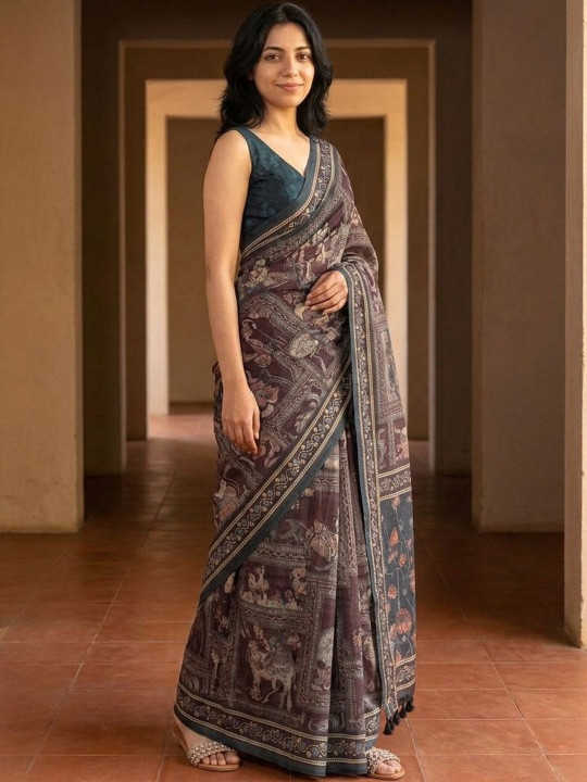 Floral Silk Blend Designer Saree - Image 4