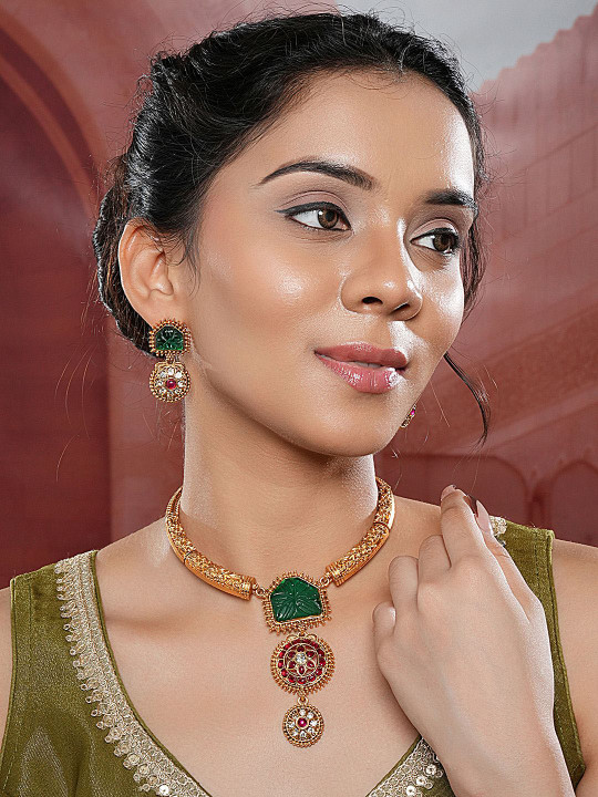 Gold-Plated American Diamond Stones Studded Necklace & Earrings - Image 3