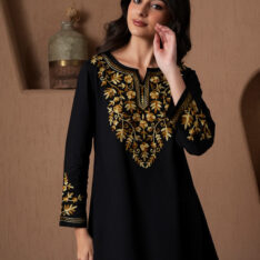 Qazmi Kashmiri Aari Work Viscose Rayon A-Line Flared Kurti