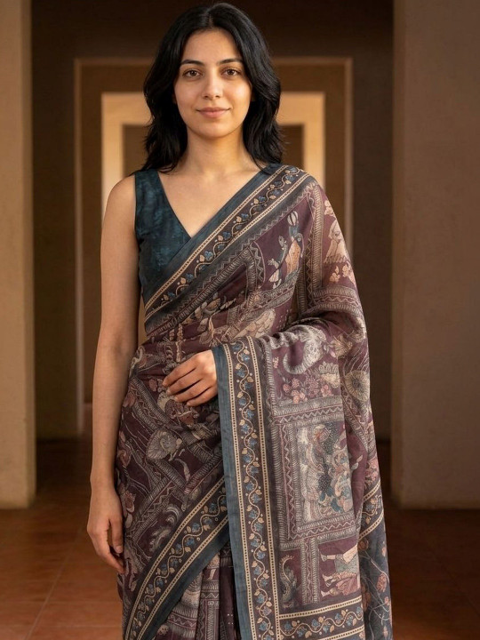 Floral Silk Blend Designer Saree - Image 2