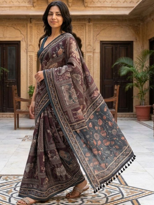 Floral Silk Blend Designer Saree
